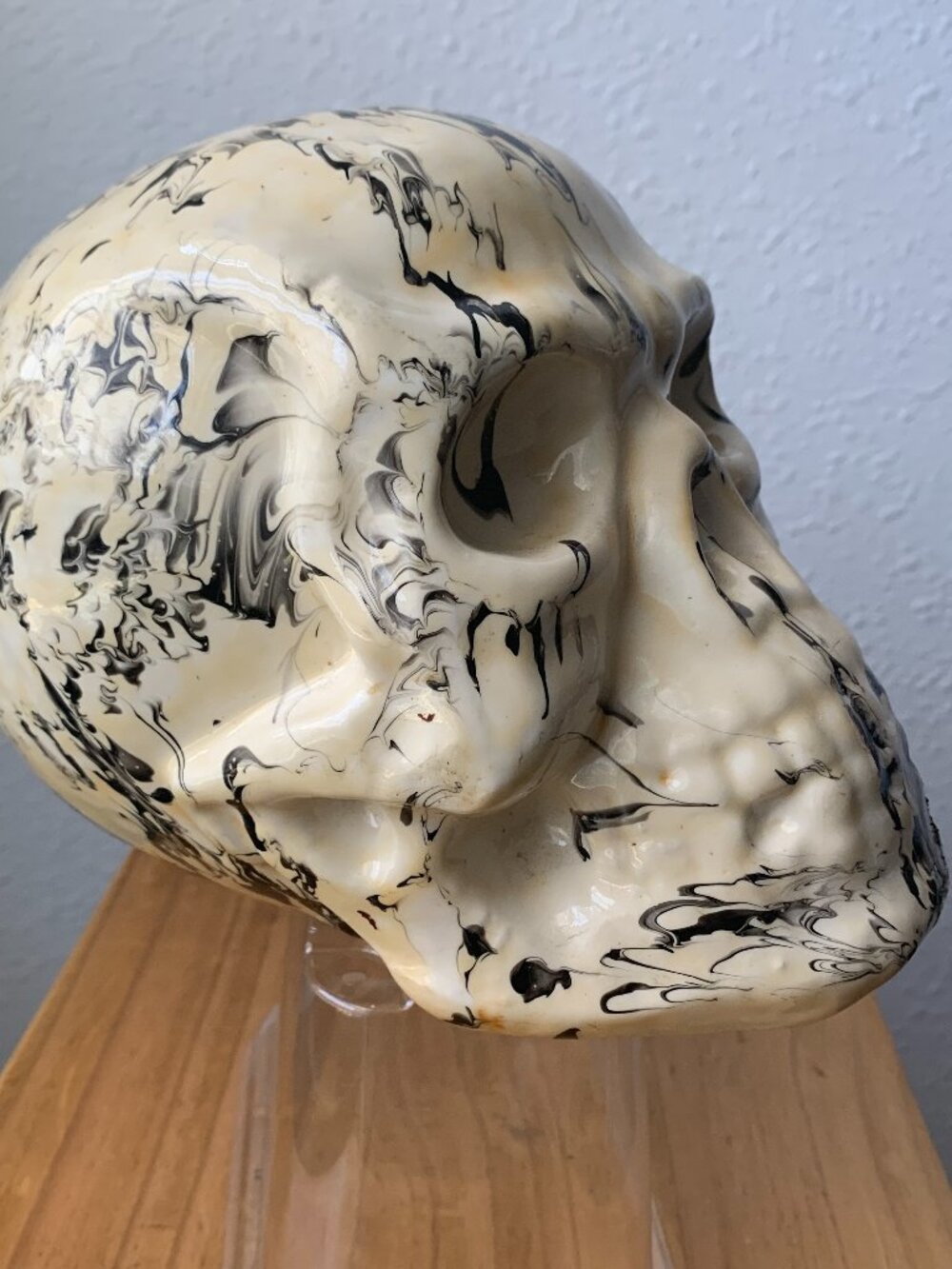 Holiday Market Black Cream Marbled Foam Decorative Skull Halloween Decor